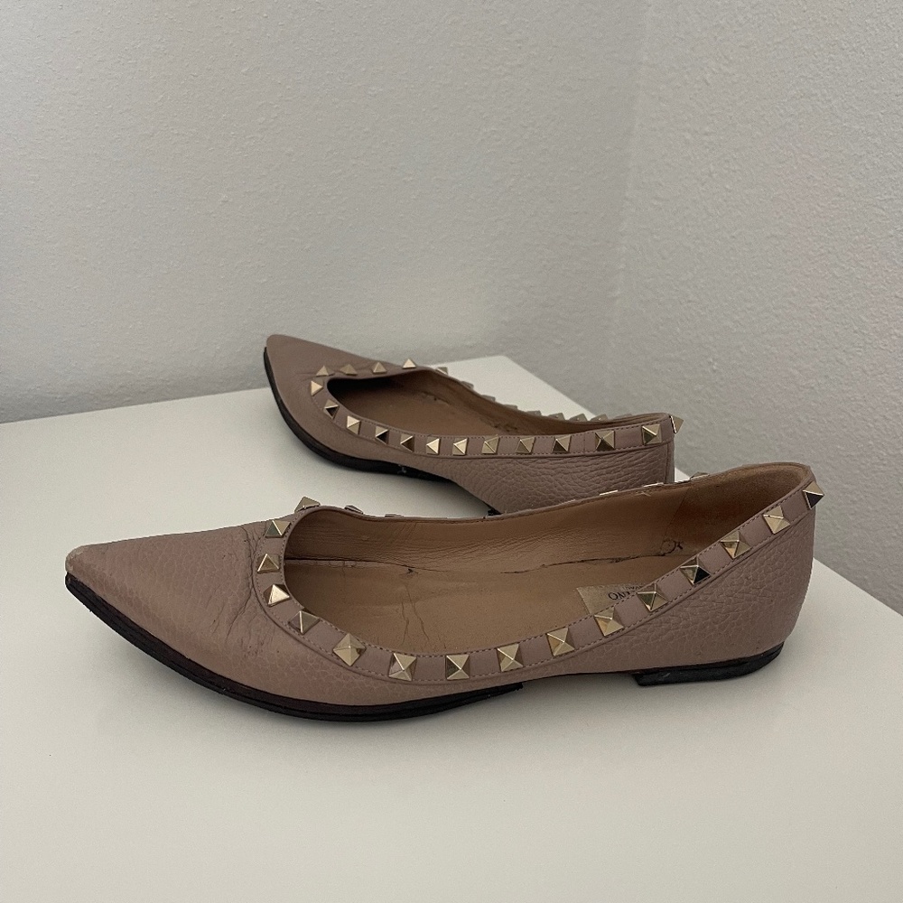 Valentino Garavani Rockstud Leather Ballet Flats | Nude (Poudre) | Size 38